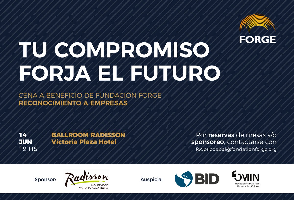 LANZAMIENTO: Cena de Reconocimiento a Empresas. Día 14 de junio a las 19hs. en el Ballroom del Radisson Victoria Plaza. Una oportunidad de  encuentro entre empresarios, reconocer a 50  empresas y escuchar a destacados expositores. Reserve su lugar!! <a href="/Forge_Uy/">Fondation Forge</a> #ForgeUruguay
