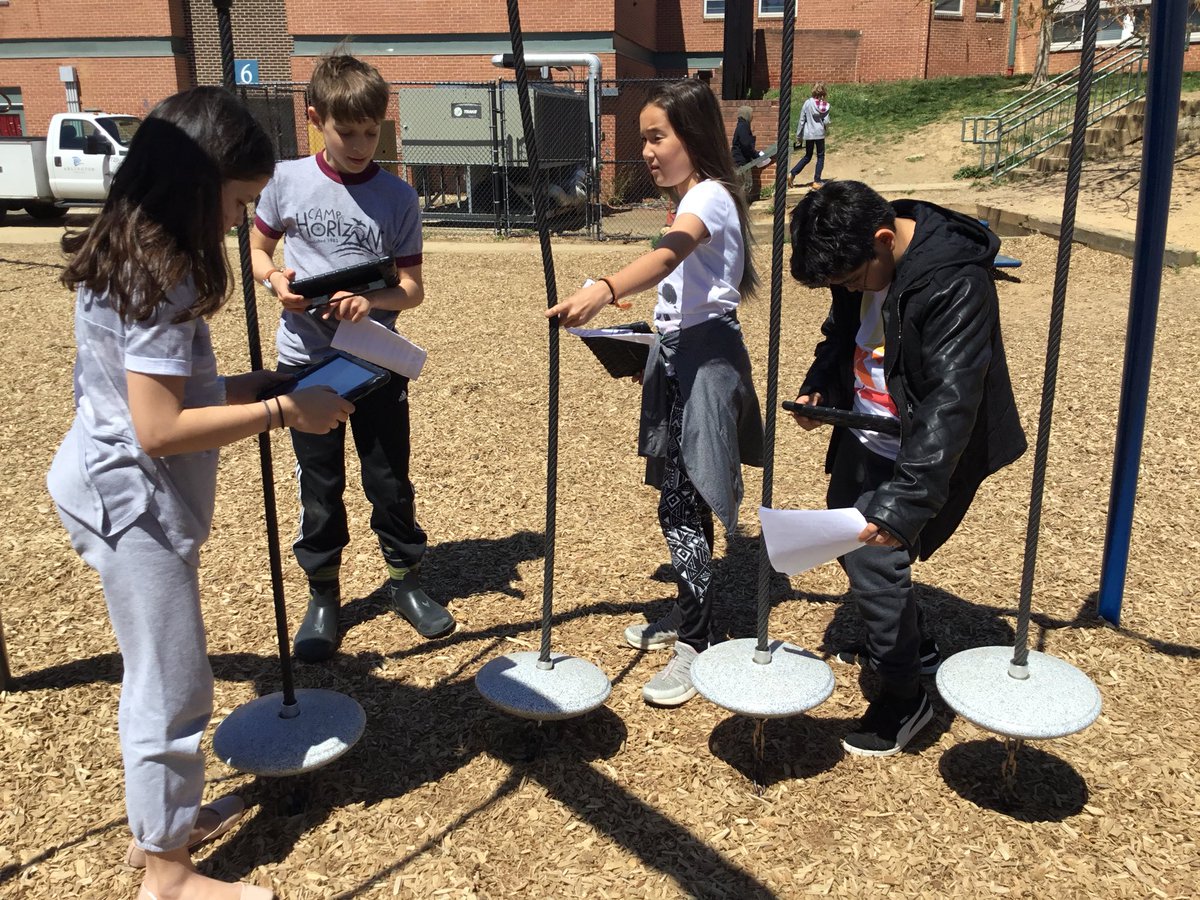 SlavinTeach's tweet image. These fifth graders are spotting the parts of a circle on the playground. It took us a while, but we finally found a non-diameter chord! #CUBEProgram @APSMath #APSisAwesome