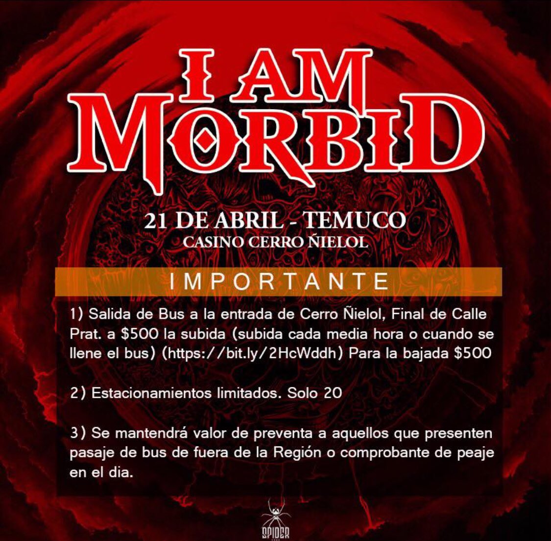 David Vincent (@the_dvincent) on Twitter photo ¡Importante! Cambio de lugar para el show de mañana en #Temuco, #Chile <a href="/IAMMORBIDBand/">I AM MORBID</a> <a href="/TimYeung666/">Tim Yeung</a> <a href="/billhudsongtr/">Bill Hudson</a> <a href="/irablack/">IRA BLACK</a> <a href="/ChargolaPro/">Chargola Pro.</a> ¡Importante! Cambio de lugar para el show de mañana en #Temuco, #Chile <a href="/IAMMORBIDBand/">I AM MORBID</a> <a href="/TimYeung666/">Tim Yeung</a> <a href="/billhudsongtr/">Bill Hudson</a> <a href="/irablack/">IRA BLACK</a> <a href="/ChargolaPro/">Chargola Pro.</a>