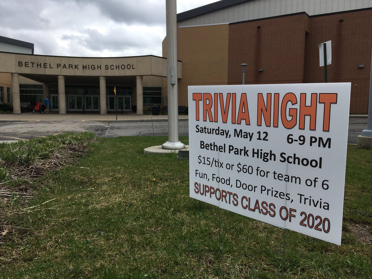 bphs2020's tweet photo. Put your smarts to the test at Trivia Night on Saturday, May 12 at BPHS from 6-9 PM. $15/ tix or $60 for a team of 6. Price includes 10 rounds of trivia, free food &amp; drinks, door prizes, and a whole lot of fun! Also, you could take home one of 30 gift baskets! @bpsdinfo https://t.co/6HiLnrDmFp