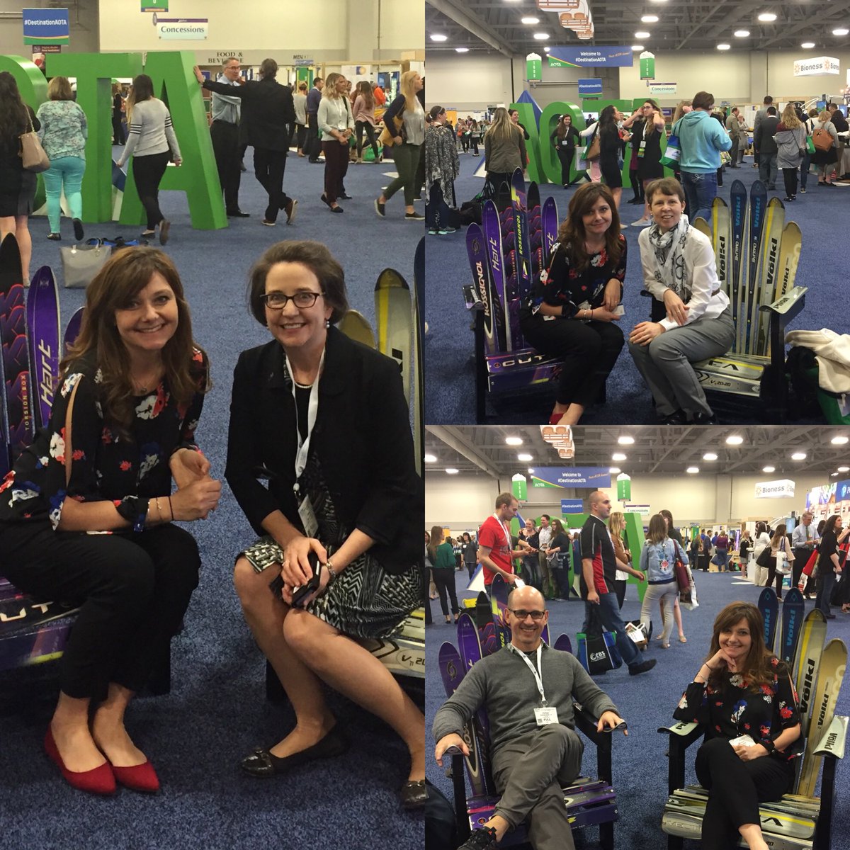 OTmoni's tweet photo. Ski chairs, great meeting spot for Canadian OT tweeps at AOTA 😉🇨🇦 @JanetCraik @JulieLapointe11 &amp;proud McGill alumni Phillip B. #aota18 #mcgillspot #monicanetworking https://t.co/OQXtnONd1t