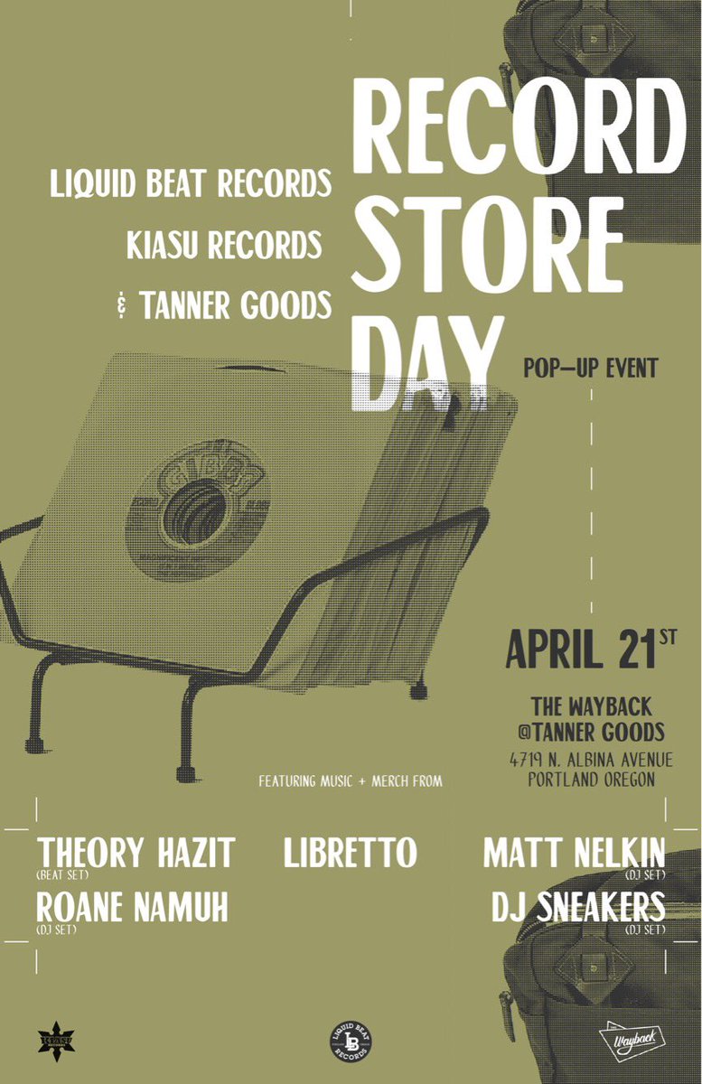 Tomorrow, Liquid Beat &amp; <a href="/KiasuRecords/">Kiasu Records</a> are coming together for a Record Store Day pop-up at <a href="/TannerGoods/">Tanner Goods</a> in PDX!  6-9pm, Free