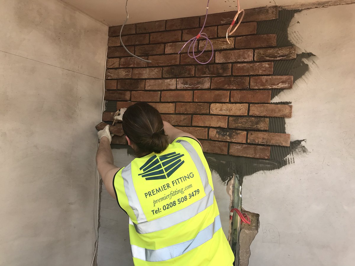 PremierFitting's tweet photo. Brick Slips being installed at our latest #new restaurant project in Crouch End, London. #bricks #cladding #designandbuild @paesanlondon https://t.co/Lc2Au5YRo2