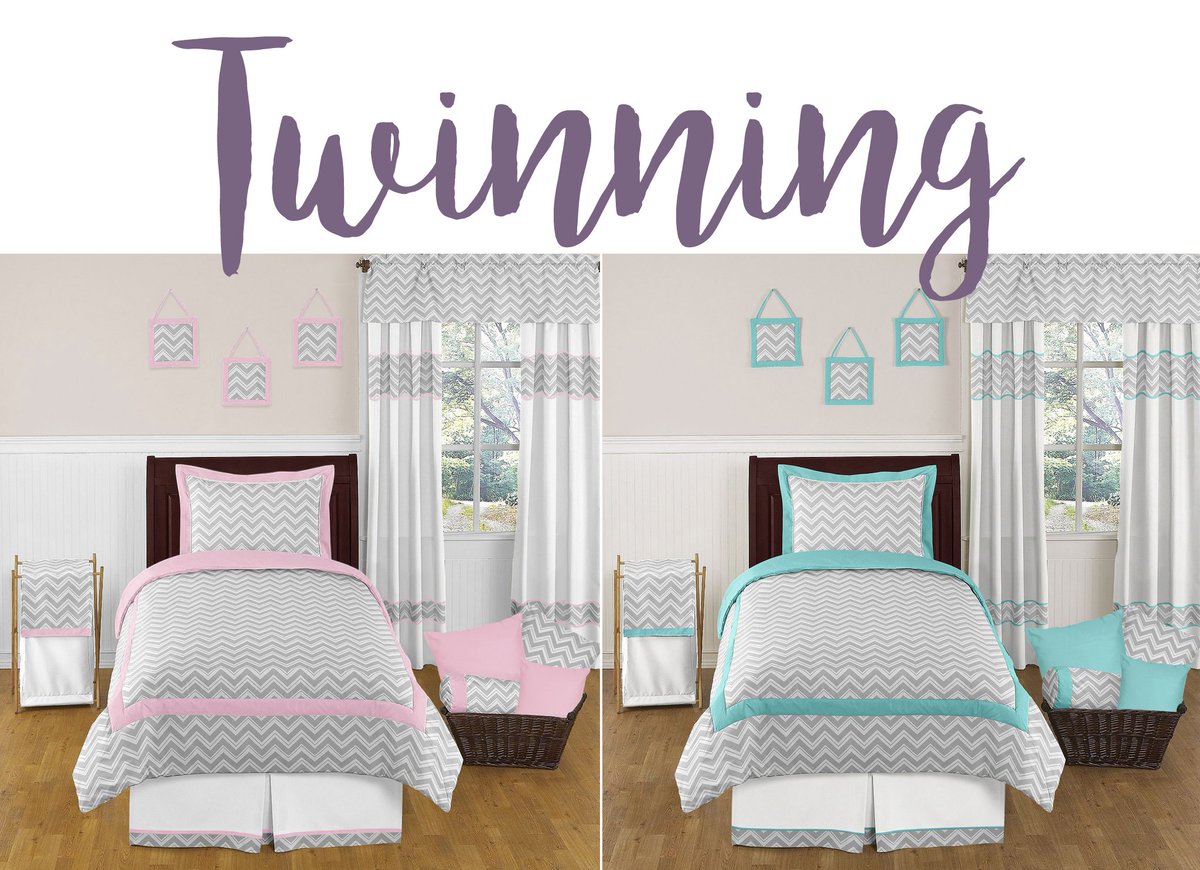 In honor of twin look alike day, here are some #twin ZigZag bedding sets. Check out the pink collection at bit.ly/2Gc0QYp and the turquoise collection at bit.ly/2Gzx0fW. #twinning #modernbedding