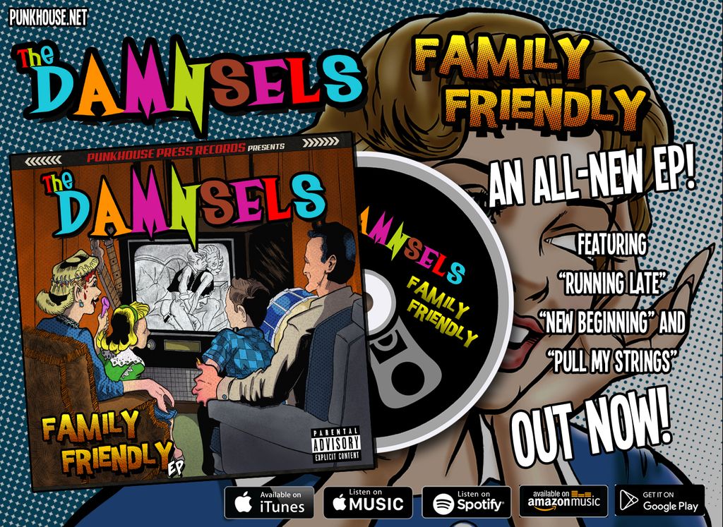 PunkHousePress's tweet photo. The Damnsels new EP "Family Friendly" is OUT NOW! Check all your favorite streaming sites!
#PunkRock #Punkmusic #punk #punkhouse #punkhousepress #damnsels #thedamnsels #familyfriendly #music #runninglate #pullmystrings #itunes #spotify #applemusic #googleplay https://t.co/YX550dGQxV