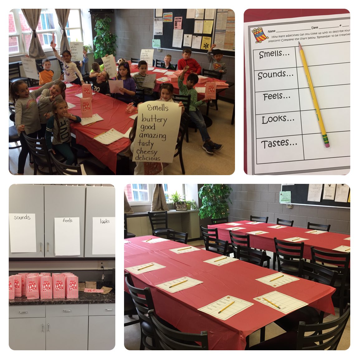 Ss enjoyed learning how adjectives make our writing POP! Here they are brainstorming adjectives that describe popcorn. As if they weren’t excited already, we had this lesson in the teachers’ lounge! @CBSteveCashman #TigerPride #SouthSide #106wonders