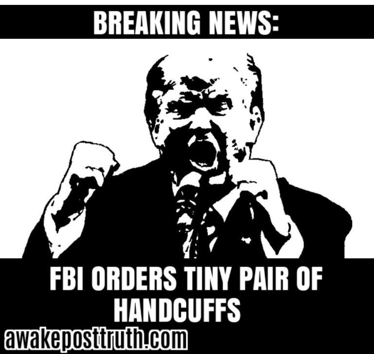 Awakeposttruth's tweet photo. Breaking news – FBI orders tiny pair of handcuffs. Visit https://t.co/MIISDgZ8Vg for loads more #DonaldTrump #trumpmemes #trumpmeme #trumpregrets #awakeposttruth #Memes #trump #president #potus #TrumpRussia #TrumpRussiaCollusion #trumpputin #Mueller #MuellerTime https://t.co/uZzmkd0EGf