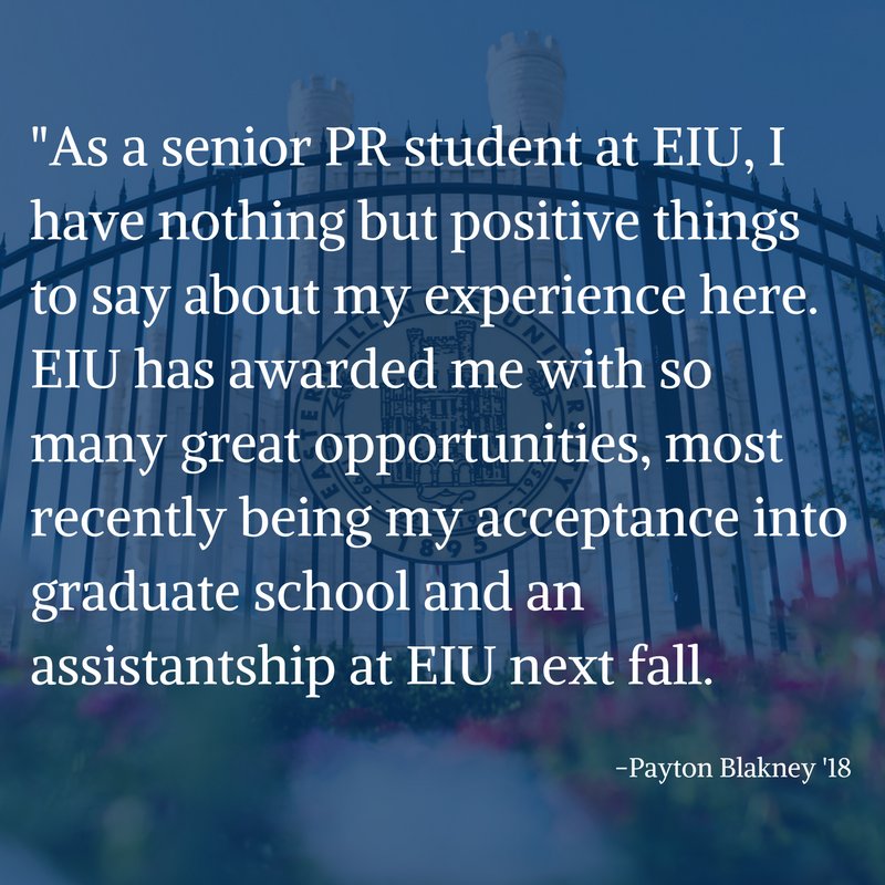 EIUPantherPR's tweet photo. #PantherPR students love @eiu! Read what @BlakneyP96 said about her experience as a PR major at EIU. #EIUGoTime https://t.co/QkHiJHq42i