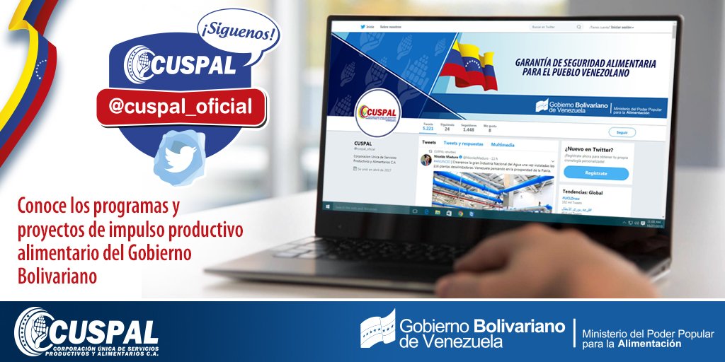 MercalOficial's tweet photo. Los invitamos a seguir la cuenta @cuspal_oficial ente adscrito al Ministerio de Alimentación. ¡Juntos consolidamos la Soberanía y Seguridad Alimentaria en nuestra Patria! #VamosPorElFuturo https://t.co/vfqTkTKv53