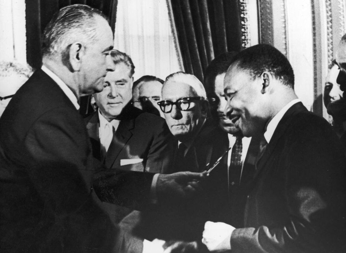 The Civil Rights Act was first proposed by President John F. Kennedy, & survived strong opposition from southern members of Congress. It was then signed into law by Kennedy’s successor, Lyndon B. Johnson.  #DemHistory  #WhyIVoteDemocrat  #CivilRightsAct