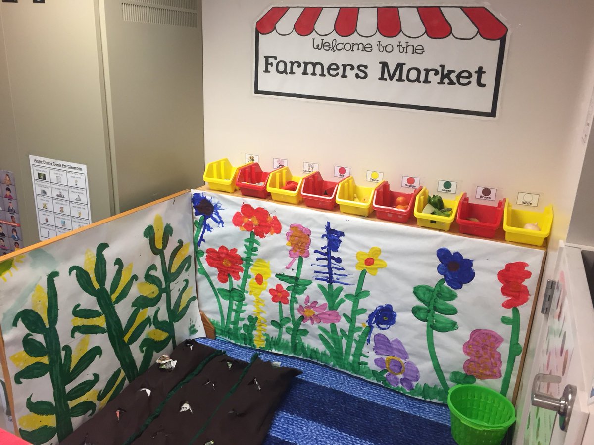 PreKRocksatGGE's tweet photo. The flower garden mural we made this morning really makes our farmers market center extra fun! We have been learning about food and how we get different kinds of food. @GGEseagulls #makelearningfun #prekrocks https://t.co/2FwrmlRWzg