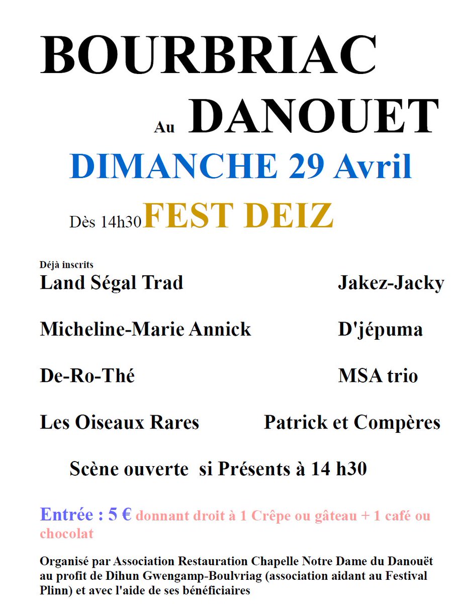 Le pôle #Dihun de Gwengamp-Boulvriag organise un Fest-Deiz le 29 avril prochain
