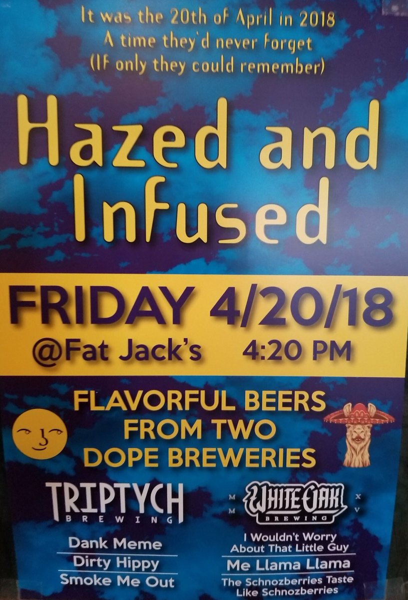 Friar Tuck (@friartuckblono) on Twitter photo Our friends <a href="/Fatjacksbar/">Fat Jacks Bar</a> are always up to something!!! Ring in 4/20 with <a href="/TriptychBrewing/">Triptych Brewing</a> and <a href="/WhiteOakBeer/">White Oak Brewing</a> Our friends <a href="/Fatjacksbar/">Fat Jacks Bar</a> are always up to something!!! Ring in 4/20 with <a href="/TriptychBrewing/">Triptych Brewing</a> and <a href="/WhiteOakBeer/">White Oak Brewing</a>