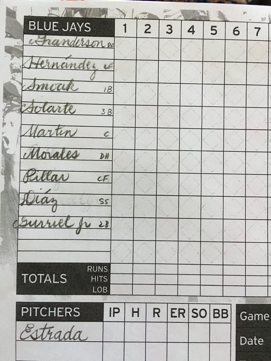 RedParrots's tweet photo. Lineup. Looky look. Gurriel jr has a spot on the dance card. #bluejays #baseballscoring https://t.co/kjTjoP1IfD