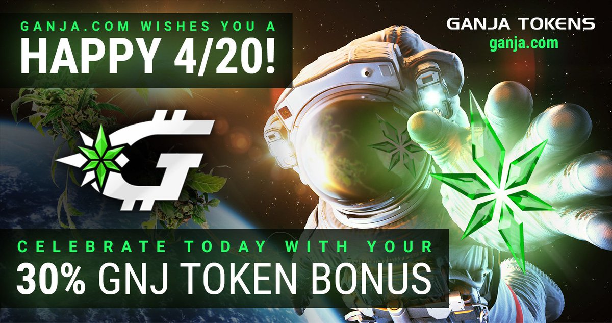 HAPPY 4/20 from GANJA.COM! The GNJ Token Sale has officially started. Celebrate with your 30% TOKEN BONUS on every order for a limited time. #420day #fourtwenty #ganja #cannabis #420friendly #420culture #crypto #cryptocurrency <a href="/ganjadotcom/">Ganja.com</a> ganja.com