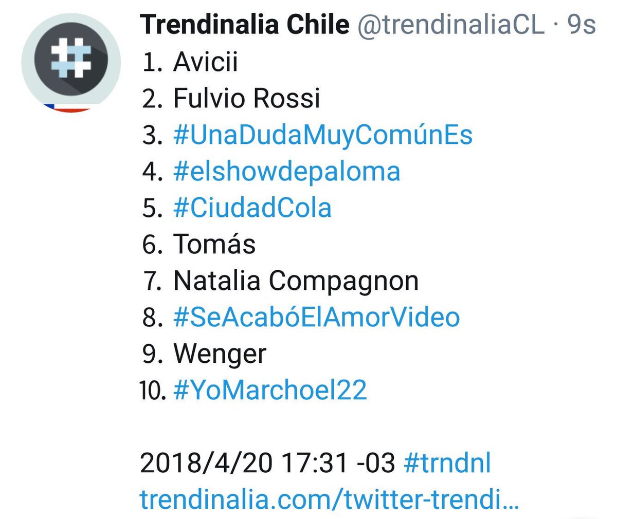 Trendings_AM's tweet photo. #SeAcabóElAmorVideo acaba de estrenarse y ya cuenta con más de 50mil visitas, además se ha convertido en tendencia en:
🇨🇴 Colombia
🇨🇱 Chile
🇦🇷 Argentina 
🇧🇷 Brasil
🇪🇸 España 👏🏻👏🏻
Continúa usando el ht y suma a tu país a las tendencias, vamos a por el TT global!! https://t.co/Om7mPsNYLt