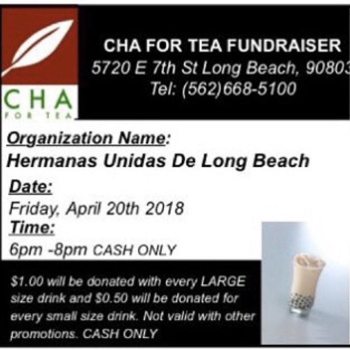 HaUdeLongBeach's tweet photo. Come thru to Cha for Tea tonight 6-8p ! Bring Cash for purchase of Large drinks only !😋 https://t.co/RPRo1W9JAj