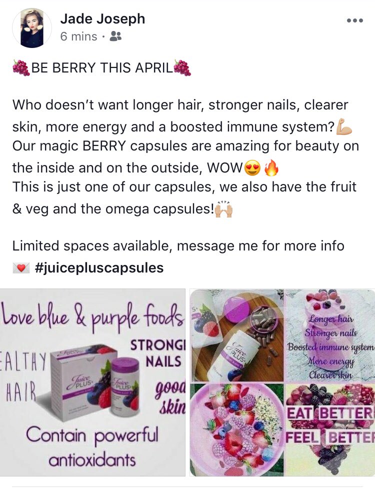 JadeJosephX's tweet photo. Message me for more info💌#juiceplus 
#juicepluscapsules 🍇🍇🍇 https://t.co/CkJfRDM1gq