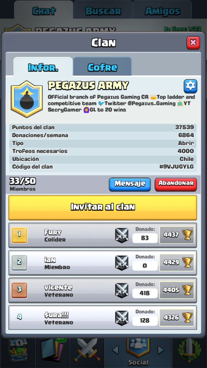Nuestro segundo clan busca gente activa y comprometida, si tienes más de 4k trofeos puedes entrar, te esperamos