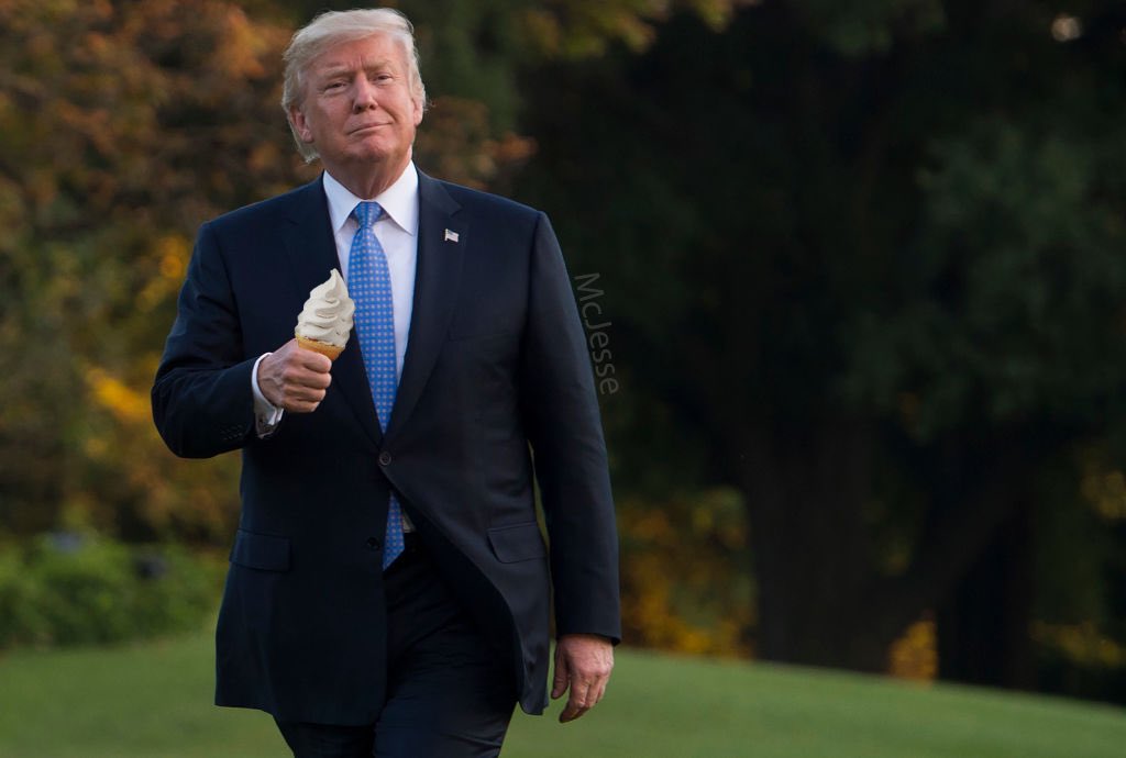 McJesse's tweet photo. NEW HOBBY- Every time Trump gives a thumbs up Photoshop an ice cream cone into his hand. https://t.co/hTNdFLfXL7