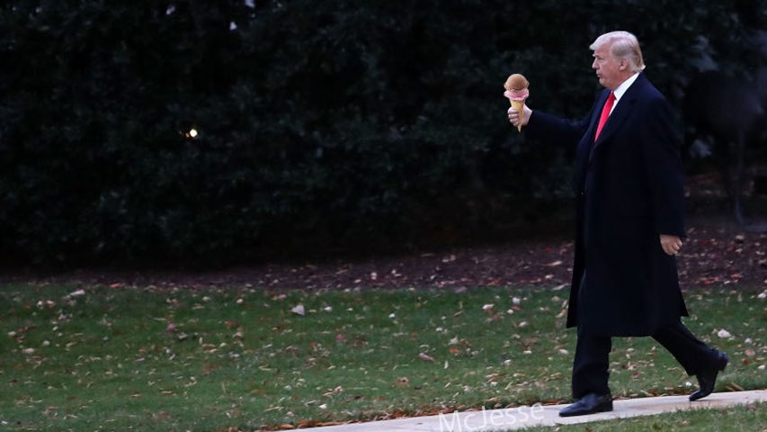 McJesse's tweet photo. NEW HOBBY- Every time Trump gives a thumbs up Photoshop an ice cream cone into his hand. https://t.co/hTNdFLfXL7