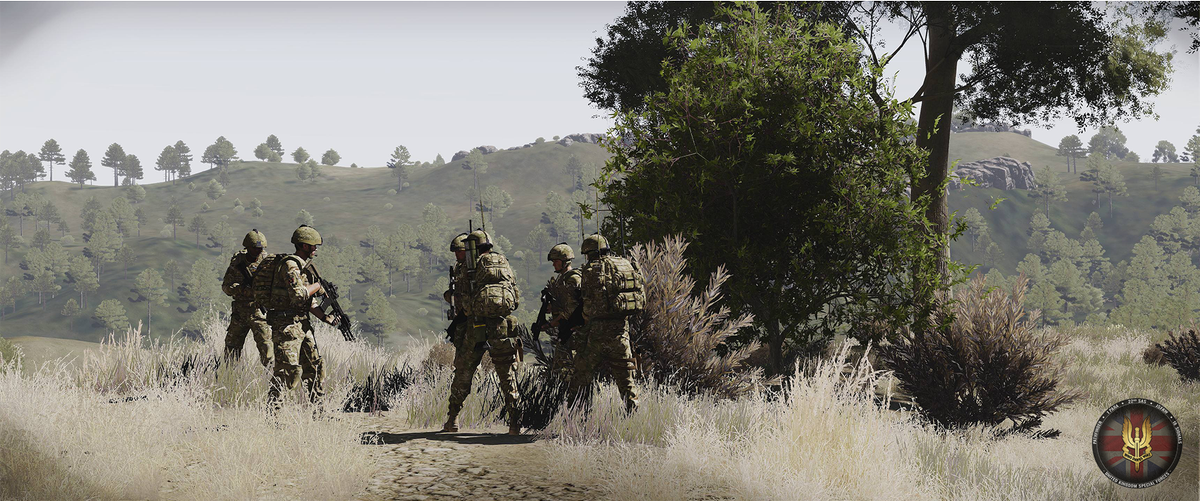 UKSFMilsim's tweet photo. In their latest operation, 1 PARA pushed further east to secure the South Eastern area to facilitate the setup of a secondary front line in the East side manned by the LLF.  @Arma3official #arma3 https://t.co/EvmrLSdbSL