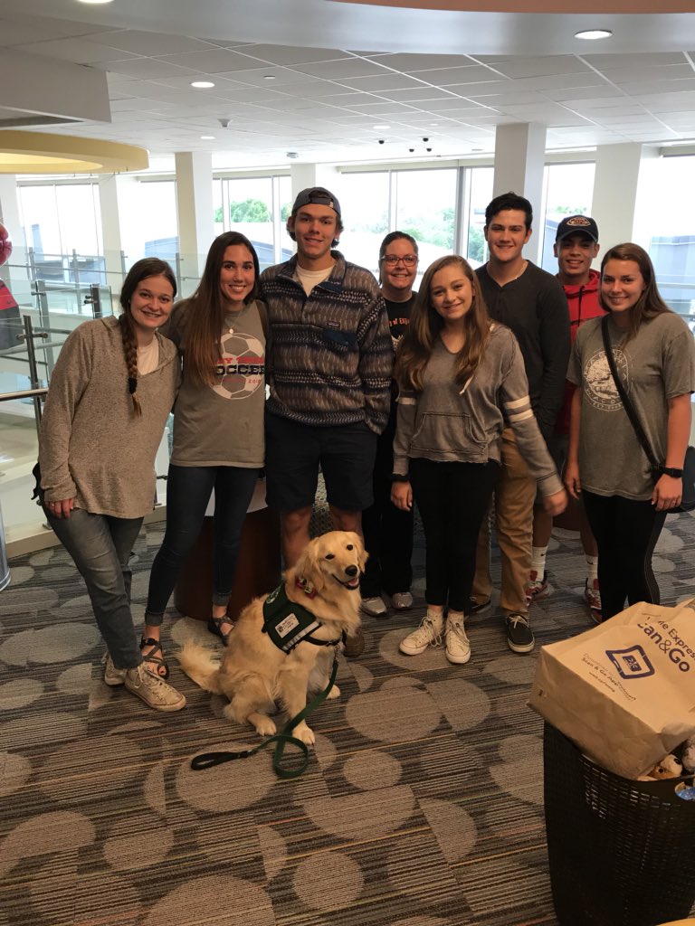 speechisfun's tweet photo. While at Methodist Children’s Hospital, students learned about the importance of donations and the responsibilities of the Child Life Department.  Oh and they got to meet Hazelnut, a service dog at the hospital who helps the kids in the cancer unit! #elijahproject @WimberleyHS https://t.co/v7E2FJHIGC