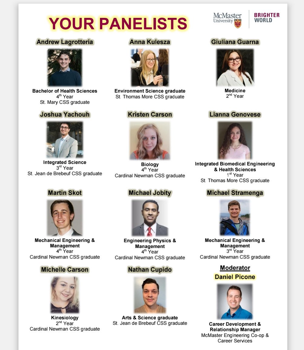 Thank you McMaster and Dan Picone for hosting me as a pannelist to speak about the Mcmaster experience to High school students!