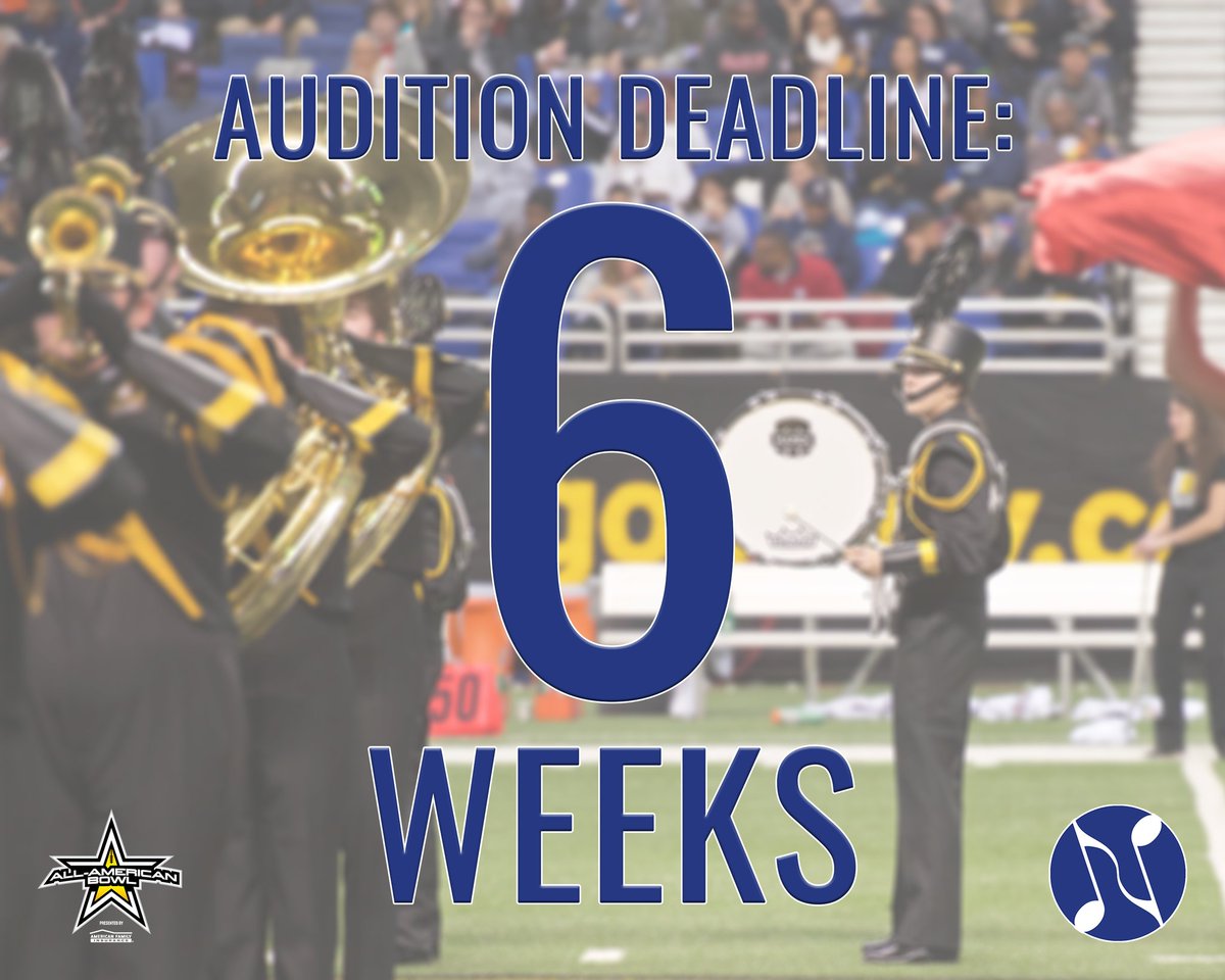 6 weeks remaining to audition for the <a href="/AllAmericanBand/">All-American Band</a>! Our advice: take your time, prepare your music or routine, and record it when you are ready. The easy part comes at the end - go to noteworthyrecruiting.com to submit your audition!