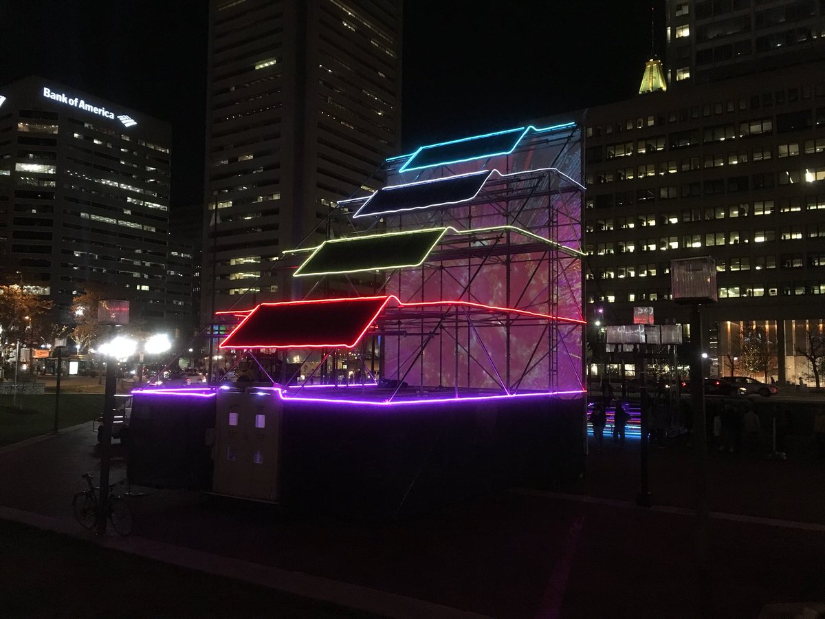 sunstomp24's tweet photo. Two nights left to experience #SunStomp @lightcitybmore!! Get stomping! #lightcity2018 #lightart #publicart #mckeldinsquare #downtownbaltimore https://t.co/7DCwObRzKX