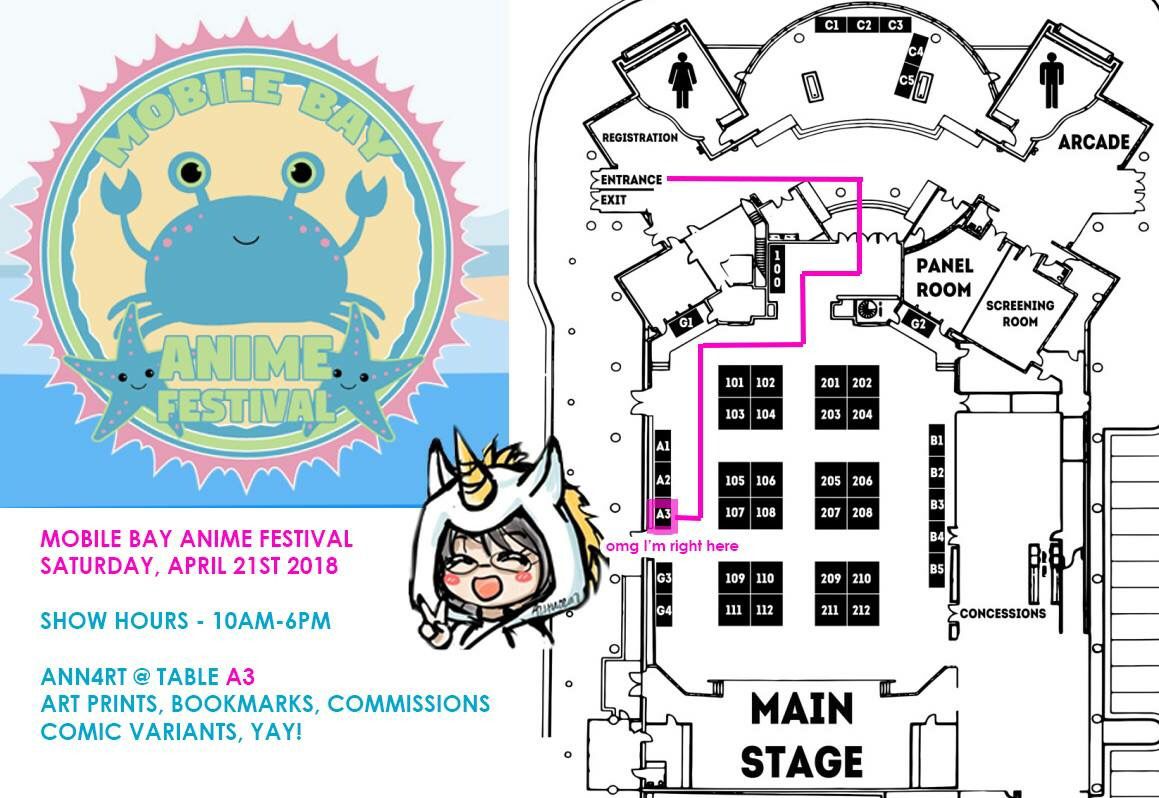 azhuoart's tweet photo. All done setting up for #mobilebayanimefest that's happening tomorrow 10am-6pm at the Daphne Civic Center! Come meet some Pokémon, FMA, DB guests too! I will be at table A3 on your right :)
#ann4rt #annazhuo #azhuo #azhuo2018 #anime #avcconventions #artist #artistalley https://t.co/XGnBfum13q