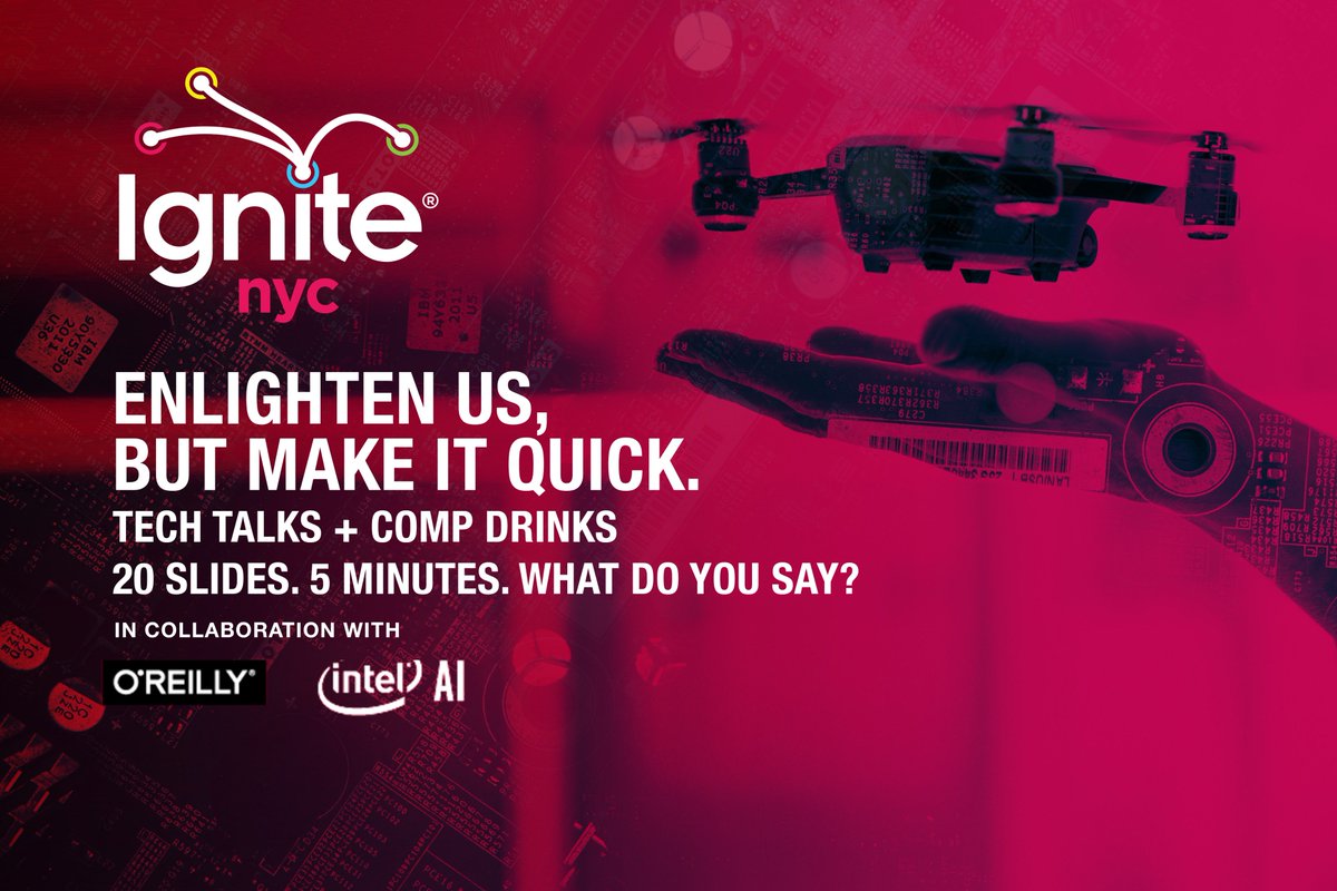 ignitenyc's tweet photo. TGIF! It's almost happy hour and two weeks until #IgniteNYC at the @TheAIConf with @OReillyMedia and @IntelAI!! Our speakers are getting ready, are you ready for them? 😀 Get your tix. https://t.co/80ZtFbr2XY https://t.co/tuwBF5YUT5