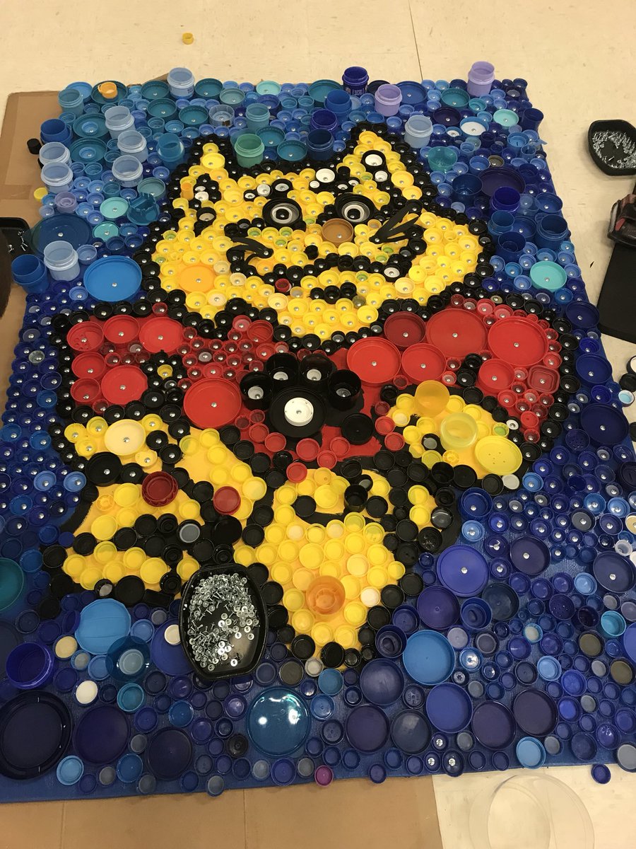 WOW what a fun day of drilling and completing the bottle cap art projects! Thanks again to Michelle Stitzlein for sharing this project with the Wildcats! #kidsdeserveit #artinschool @Jrwildcatsroar