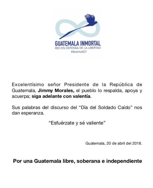frattigiovanni's tweet photo. GUATE INMORTAL APOYA LA POSTURA DEL PRESIDENTE CONSTITUCIONAL DE LA REPUBLICA EL PRESIDENTR MORALES ANTE ESTE NUEVO CONATO DE GOLPE DE ESTADO!!! https://t.co/5W8J49o93Z