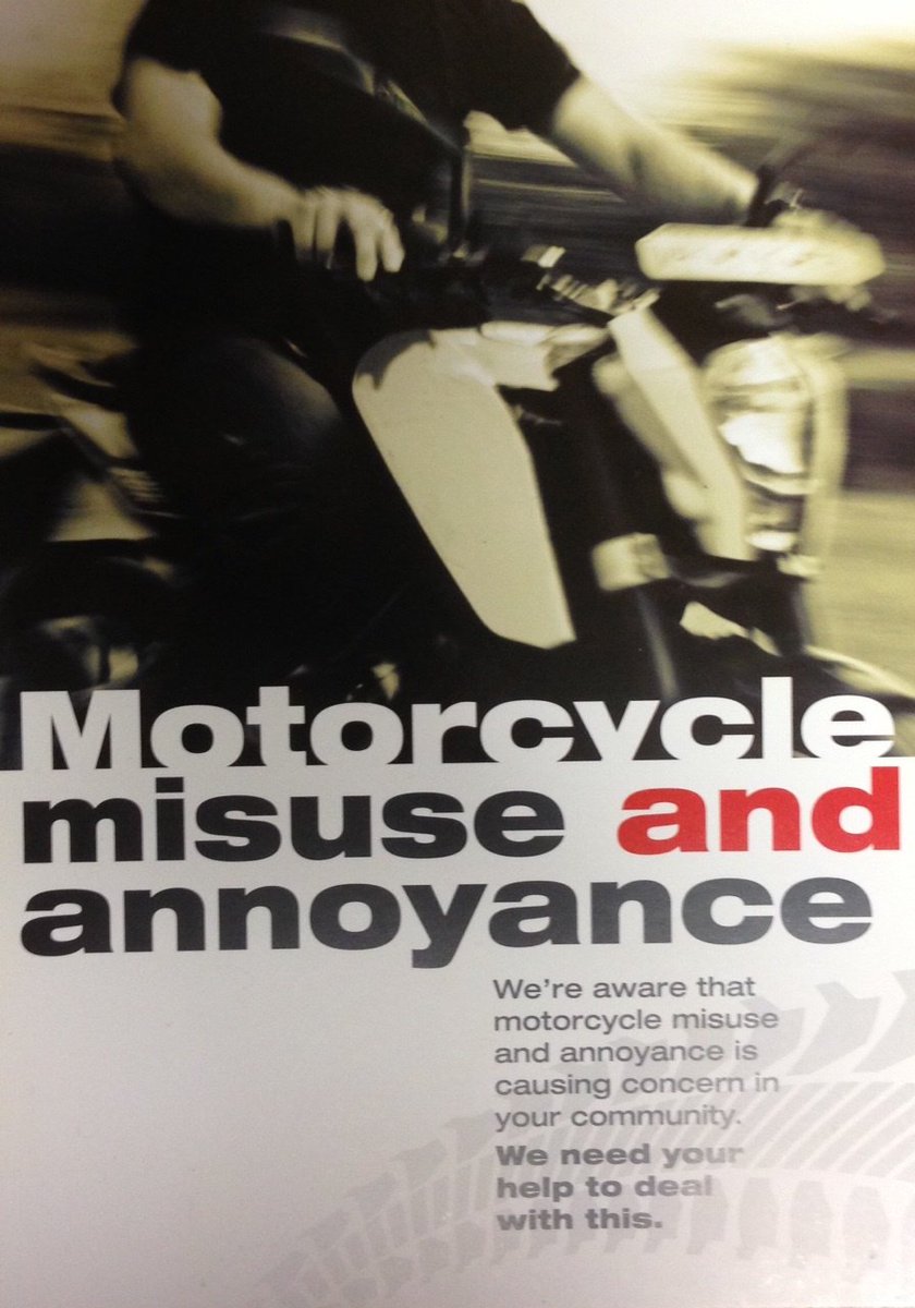 PSOSNorthEast's tweet photo. Using a motorbike on land without permission this weekend? Using public roads without a licence or insurance? Please think again, you face court and may lose your bike! Know someone doing this? Want to put a stop to it? Call 101 or Crimestoppers on 0800 555 111 #OpTrinity https://t.co/ELiFXvYczS