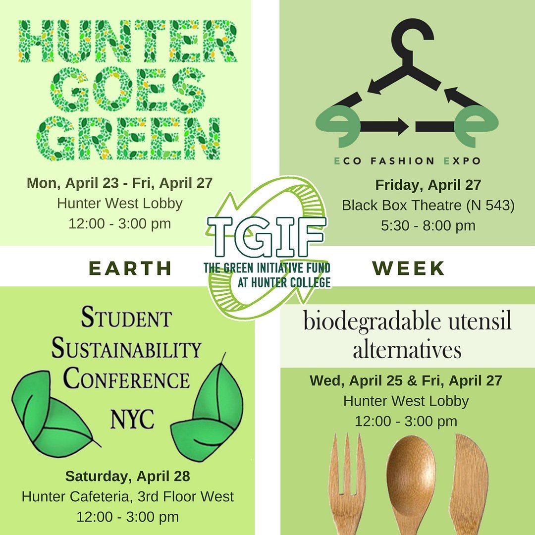 HunterTGIF's tweet photo. Sunday is #EarthDay! Join #HunterTGIF for the biggest 🌎 #HunterEarthWeek🌍 yet! Six days of games, giveaways, and most of all, inspiration for how we can each do our part for the planet.
#ByStudentsForStudents #StudentsLeadTheWay #WeFundIt #EarthWeek #LoveEarth https://t.co/Kduse2tTyo