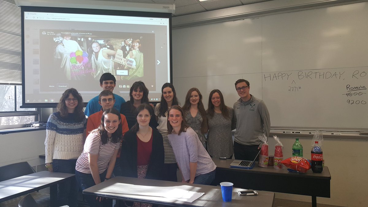 apistone's tweet photo. Notre Dame #Classics Club had a 2771st birthday party for Rome today! #TeamRomulus cleaned up in Classics Jeopardy! https://t.co/GDuTGkPsNZ