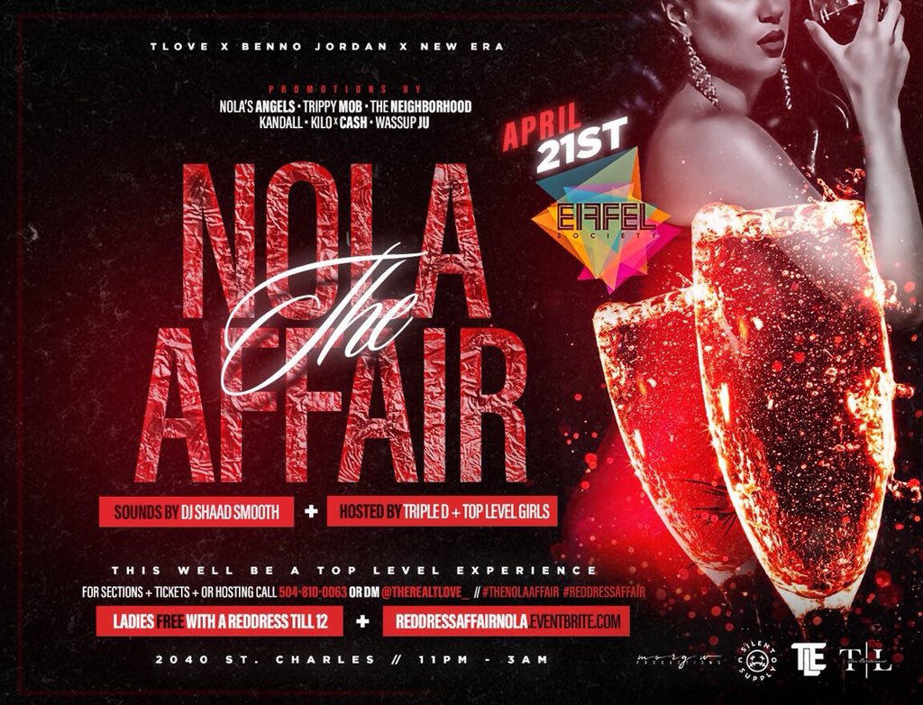 kkiloo_'s tweet photo. 🗣🗣Tomorrow April 21‼️
We Are Painting Eiffel &amp; NOLA Red
#TheNolaAffair 😍❤️
Vibes by @DJShaadSmooth + @GoMc_TripleD 
Hosted by: The Top Level Girls
Ladies Free With a Red Dress Until 12‼️‼️ Celebrating my nigga  @_____indy Birthday It’s LIT💃🏽
https://t.co/1cBwh1An0r https://t.co/EEk7NiygDP