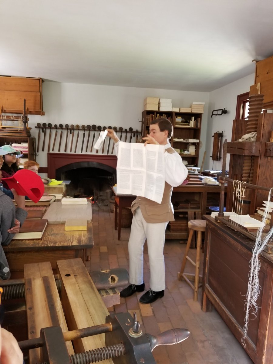 FeeserLCPS's tweet photo. We learned how to bind books in Williamsburg.  There are 28 steps! @RAlex_teach @PThiessen_LCPS https://t.co/0p7xIw0pkx