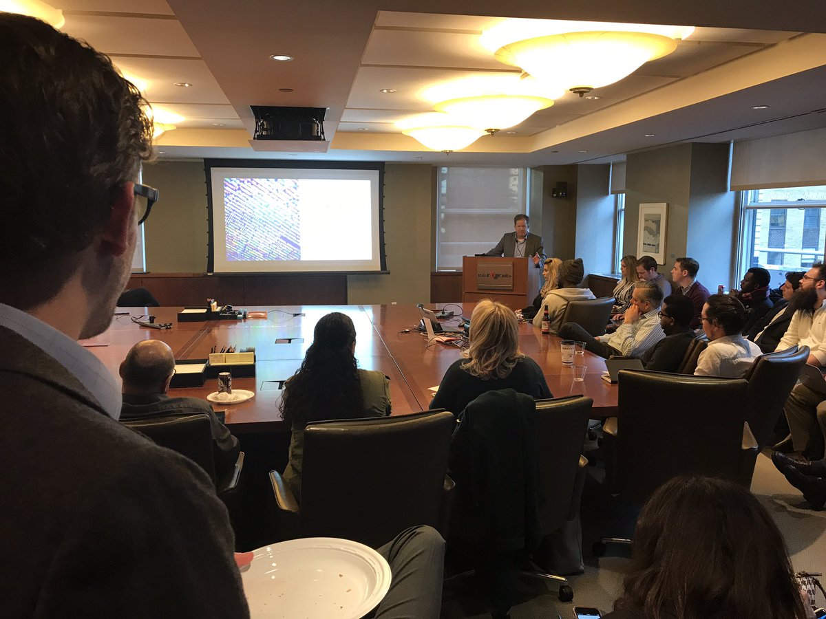 LaurenceEsq's tweet photo. David Fisher of @IntegraLedger discusses creating trust in data by using Blockchain and AI together. #GLH2018. https://t.co/lBbCoYuiVi
