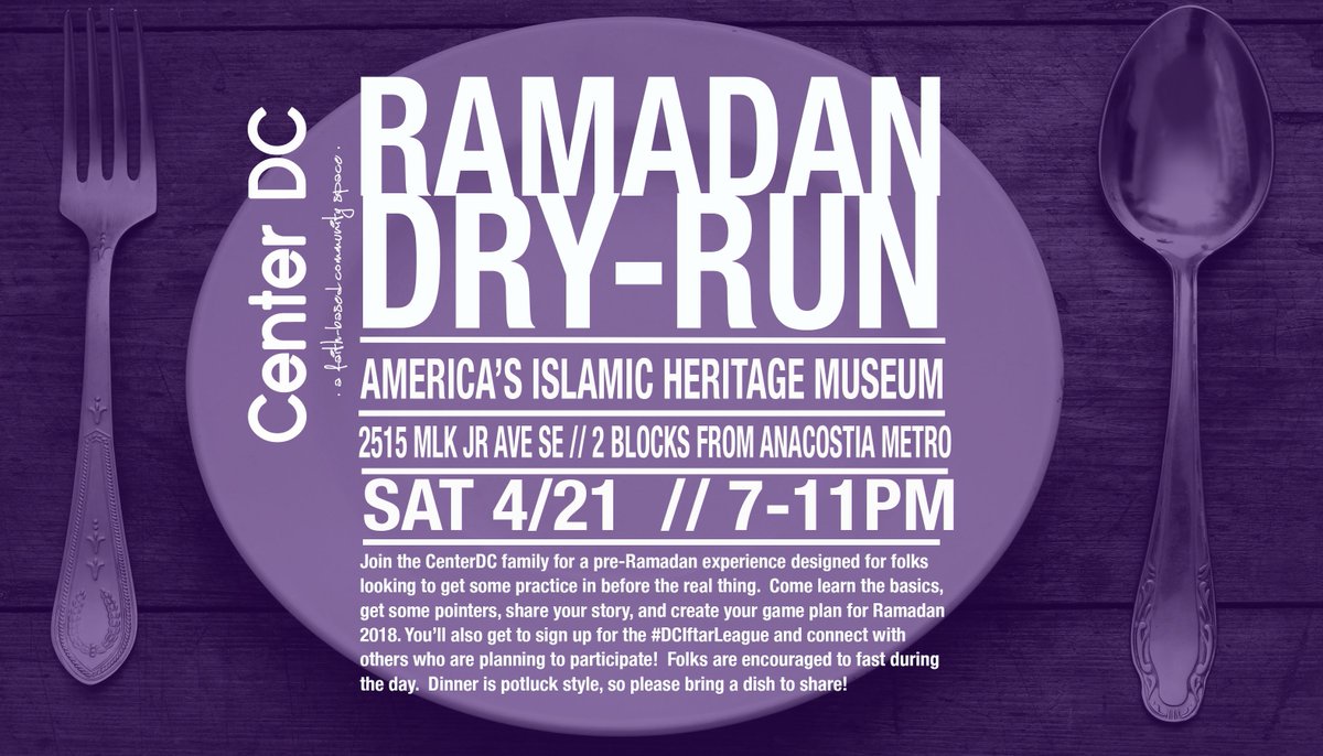 Join Center DC for our annual version of Ramadan prep: an experience for folks looking to get in some practice before the real deal starts. Learn the basics, get some pointers, share your story, and create a game plan for the most blessed month of the year!