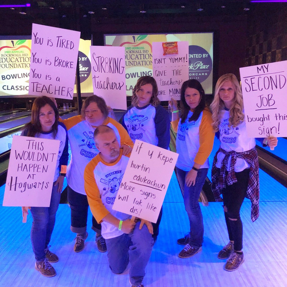 randi_kerby's tweet image. We love moments like these! Such a fun night hanging out and bowling with our team - Striking Teachers! “We’re here, striking fear, and we’re not grading papers!”. #onaroll #mostcreativeteamname #winnersbracket #risdeducationfoundation