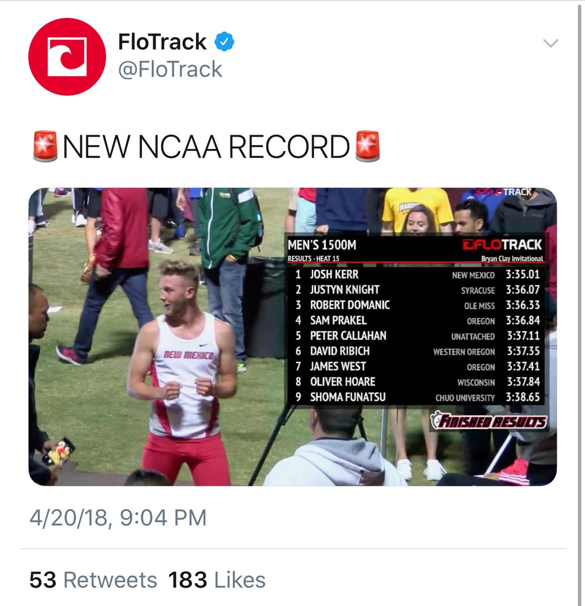 DumbFlotrack's tweet photo. If an NCAA Record gets broken, but no one can afford to watch the livestream, did it really happen..? https://t.co/DeKihBR9mS