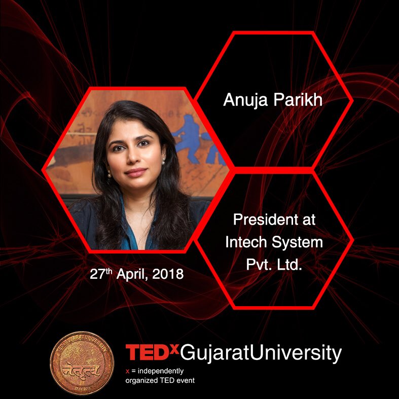 tedxgujaratuni's tweet photo. Proudly introducing the TEDxGujaratUniversity Speaker, Anuja Parikh, President at Intech System Pvt. Ltd.

Did you book your seat? Book it on https://t.co/waFbvUcAI1 

#intechsystem
#netrutva
#tedxgujaratuniversity
#tedxtalk2018 https://t.co/eClSrfhoec