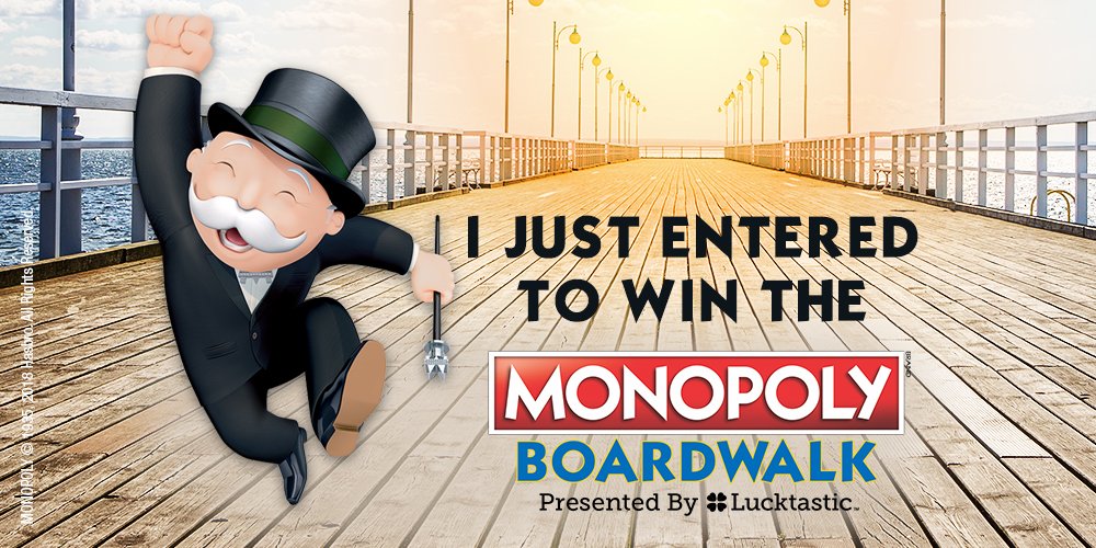 AlysRosser's tweet image. I just entered to win the MONOPOLY Boardwalk contest lucktastic.com/twShareFunnel