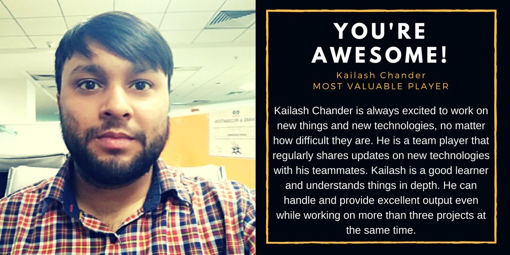 LifeAtKellton's tweet photo. Meet Kailash Chander, one of our most valuable players of @KelltonTech. 
https://t.co/BXbM7FdvD6 
@kailash_chandr  #LifeAtKellton #EmployeeEngagement #valuable #player #ProudMoment #proudofyou https://t.co/5TJJwQv94o