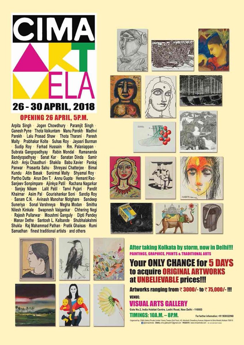 MATTERSOFART's tweet photo. CIMA ART MELA - 26th to 30th April 2018 @cimaartindia #affordableart #artmela #groupshow #artexhibition #Indianartist #VisualArtsGallery #Delhi https://t.co/EjbW1QAmW2