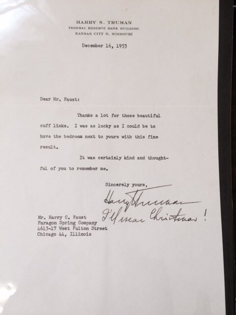 ParagonSpring's tweet image. the founder of Paragon Spring Company made these cuff links for President Truman - and was thanked for them - President Truman wore them for Christmas in the last weeks of his term - they are catalogued at The Truman Library. #history #manufacturing #steel #jobs #chicago