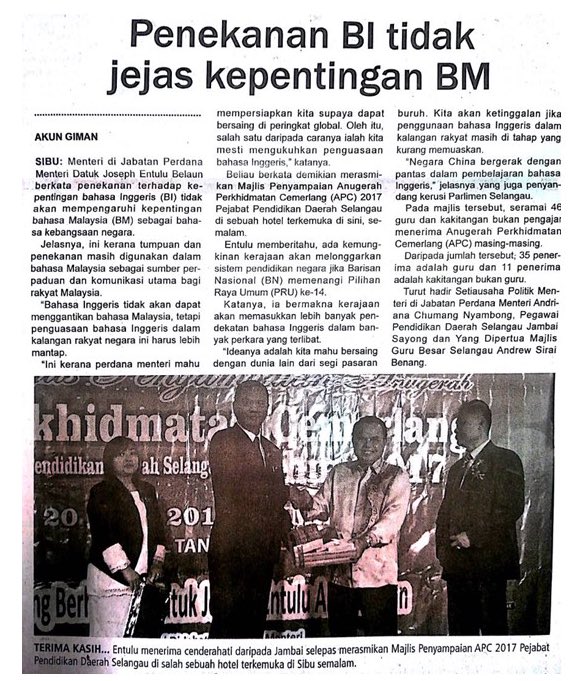 Kpm On Twitter Penekanan Bahasa Inggeris Tidak Jejas Kepentingan Bahasa Malaysia Utusan Sarawak 21 April 2018 Https T Co Eo8mmlohz4 Twitter
