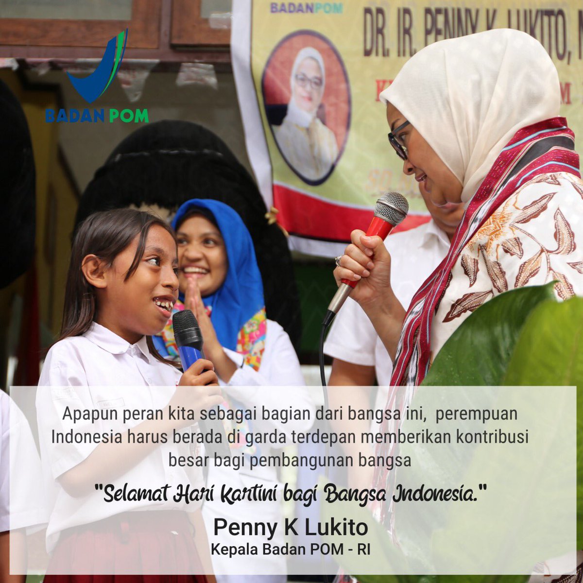 Dalam kekinian, suara RA Kartini terus kobarkan semangat perempuan Indonesia u/ terus maju sbg pendidik utama generasi masa depan bangsa, pengelola keluarga, &amp; penggerak perubahan dlm masyarakat. 
#SelamatHariKartini bangsa Indonesia